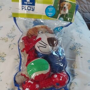 Top Paw Playful Pet Toy Collection - Balls, Stuffed Lion, Squeaky Bone.